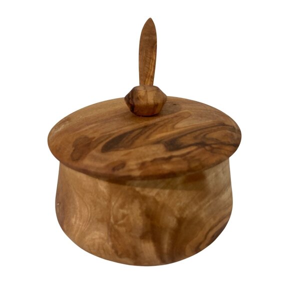 Sur La Table Olive Wood Sauce Pot Or Sugar Bowl With Matching Spoon - Picture 3 of 8